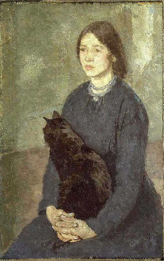 Young woman Holding a Black Cat